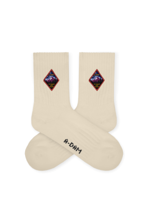 Quarter Crew Socks Offwhite Patch Trees Emb