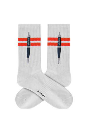 Crew Socks White Pen Emb 