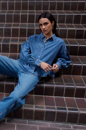 SARAH SHORT DENIM BLOUSE MEDIUM DENIM