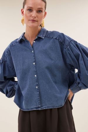 SARAH SHORT DENIM BLOUSE MEDIUM DENIM
