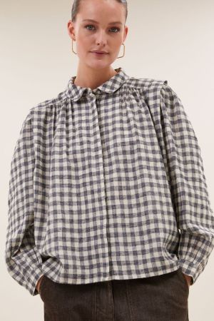 MAIA CHECK BLOUSE ASH GREY