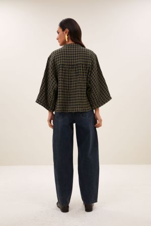JESS BLOUSE OLIVE CHECK