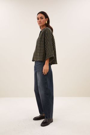 JESS BLOUSE OLIVE CHECK
