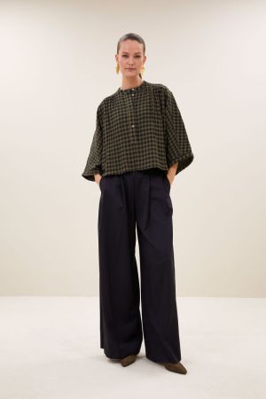 JESS BLOUSE OLIVE CHECK