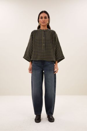 JESS BLOUSE OLIVE CHECK