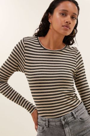 BASIC LS STRIPE TOP CHALK