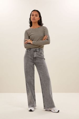 BASIC LS  STRIPE TOP CHALK