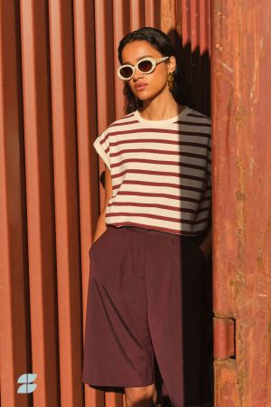 TOBI STRIPE TOP GRAINE WINE STR