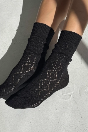 MODAL EYELET SOCKS JET BLACK