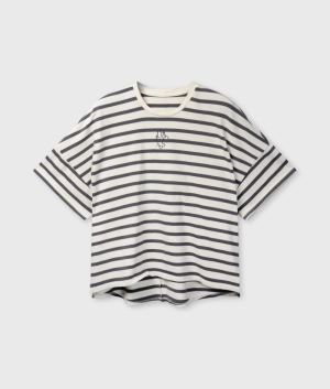 WIDE TEE STRIPES ECRU/STEEL BLUE