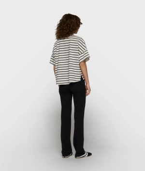 WIDE TEE STRIPES ECRU/STEEL BLUE