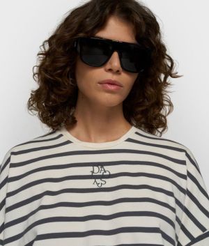 WIDE TEE STRIPES ECRU/STEEL BLUE