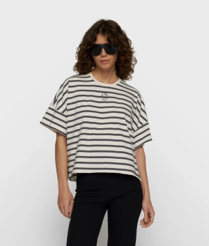 WIDE TEE STRIPES ECRU/STEEL BLUE