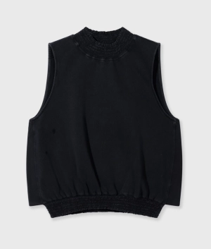 SMOCKED TOP DARK CHARCOAL