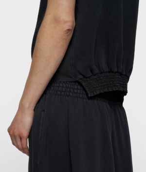 SMOCKED TOP DARK CHARCOAL