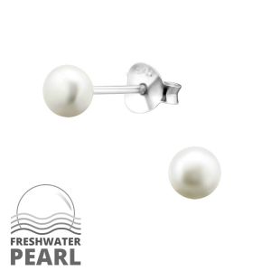 WITTE PAREL OP ZILVER  - 925 SILVER EAR STUDS  ZILVER