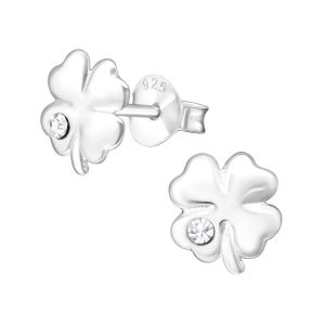 KLAVERTJE VIER MET ZIRKONIUM - 925 SILVER EAR STUDS SILVER