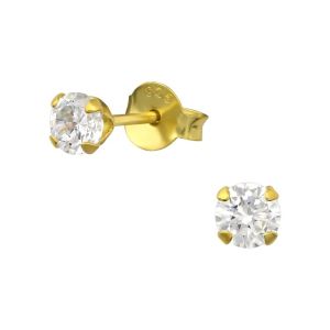 BOLLETJE ZIRKONIUM - 925 SILVER EAR STUDS - GOUD VERGULD + E-COAT GOLD
