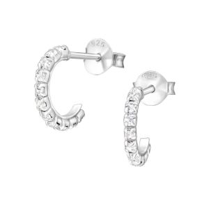 HOOPS MET STEENTJES ZIRKONIUM - 925 SILVER EAR STUDS  SILVER
