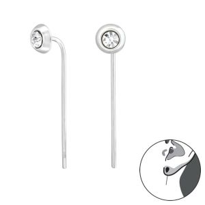 STAAFJE MET KRISTAL - 925 SILVER EAR STUDS  SILVER