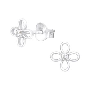 BLOEMETJE MET KRISTAL - 925 SILVER EAR STUDS  SILVER