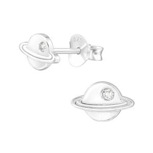 PLANEET MET KRISTAL - 925 SILVER EAR STUDS SILVER