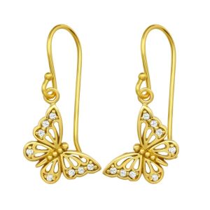 VLINDERS MET KRISTAL - 925 SILVER EAR STUDS - GOLD PLATED + E-COAT GOLD