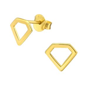 OPEN DIAMAND - 925 SILVER EAR STUDS - GOLD PLATED + E-COAT GOLD