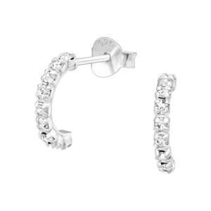 HALVE HOOP MET KRISTALLEN - 925 SILVER EARRINGS ZILVER