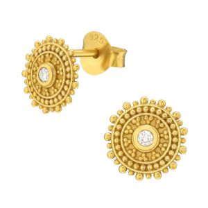 ZONNETJES MET KRISTAL - 925 SILVER EARRINGS - GOUD VERGULD GOLD