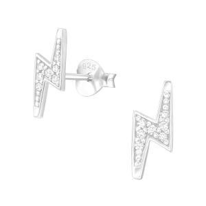 BLIKSEM MET KRISTALLEN - 925 SILVER EAR STUDS ZILVER