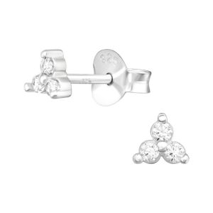 3 STEENTJES KRISTALLEN - 925 SILVER EAR STUDS SILVER