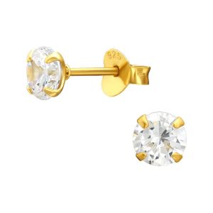 RONDJE KRISTAL - 925 SILVER EAR STUDS - GOUD VERGULD GOLD