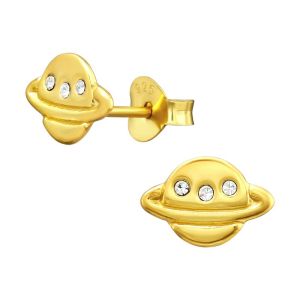 PLANEET MET KRISTALLEN - 925 SILVER EAR STUDS - GOUD VERGULD GOLD