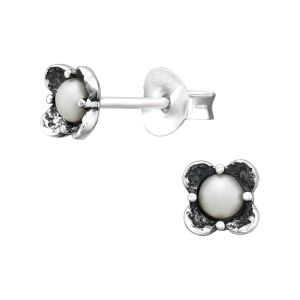 BLOEM MET PAREL - 925 SILVER EAR STUDS SILVER