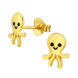 OCTOPUS - 925 SILVER EAR STUDS - GOUD VERGULD GOLD