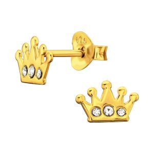 KROONTJE MET KRISTALLEN - 925 SILVER EAR STUDS - GOUD VERGULD + E-COAT GOLD