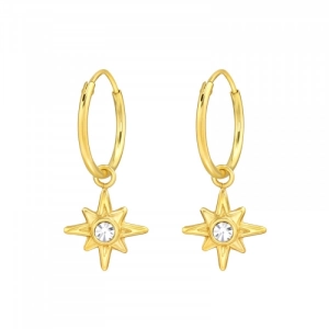 HANGERTJE STER KRISTAL - 925 SILVER EARSTUDS - GOUD VERGULD + E-COAT GOLD