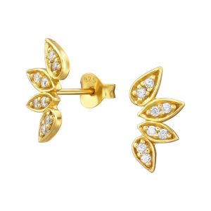 BLAADJES MET KRISTALLEN - 925 SILVER EARSTUDS - GOUD VERGULD + E-COAT GOLD