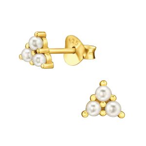 DRIEHOEK PARELTJES - 925 SILVER EARSTUDS - GOUD VERGULD - E-COAT GOLD