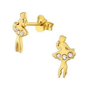 BALERINA KRISTAL - 925 SILVER EARSTUDS - GOUD VERGULD + E-COAT GOLD