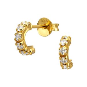 HALF ROND MET KRISTALLEN - 925 SILVER EARSTUDS - GOUD VERGULD - E-COAT GOLD