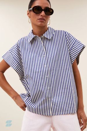PIXIE BLUE STRIPE BLOUSE DARK BLUE