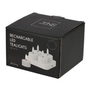 OPLAADBARE LED THEELICHTEN - 4 STUKS en Laadstation WIT