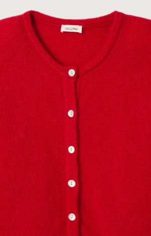 GILET COURT ML COL ROND BOUTONNEE CARMIN/CHINE