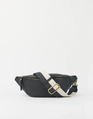 NIKO BUM BAG W - WEBBING STRAP STIPED - SOFT GRAIN LEATHER BLACK