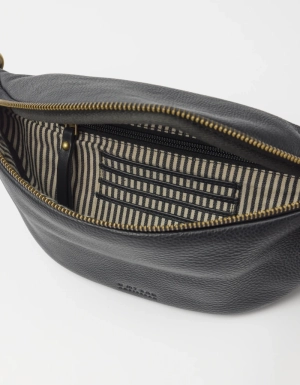 NIKO BUM BAG W - WEBBING STRAP STIPED - SOFT GRAIN LEATHER BLACK