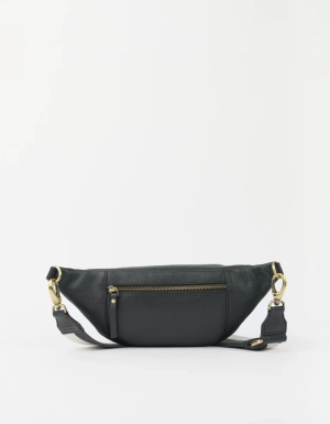 NIKO BUM BAG W - WEBBING STRAP STIPED - SOFT GRAIN LEATHER BLACK