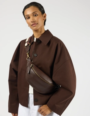 NIKO BUM BAG W - WEBBING STRAP STIPED -  CHOCOLATE SOFT GRAIN LEATHER CHOCOLATE