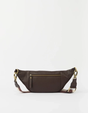 NIKO BUM BAG W - WEBBING STRAP STIPED -  CHOCOLATE SOFT GRAIN LEATHER CHOCOLATE